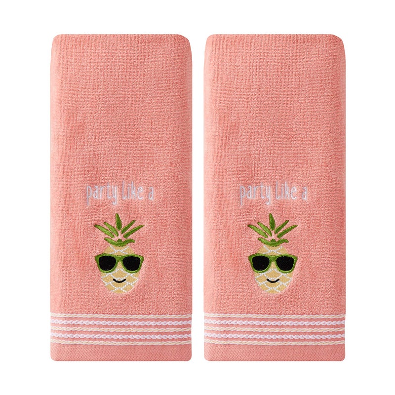 SKL HOME by Saturday Knight Ltd. Party Pineapple 2 Pc Hand Towel Set, Coral Pink - Image 1